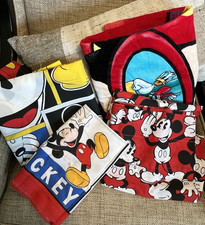 VTG Disney MICKEY MOUSE Bathroom Set BEACH TOWEL SHOWER CURTAIN VALANCES RED BLK