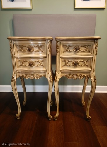 Mid 20th Century Repro French Provincial bedside nightstands Neutral Color 