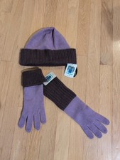 Portolano Purple 100 Cashmere Gloves  Hat Set One Size NWT Warm Soft