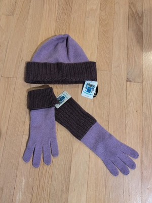 Portolano Purple 100% Cashmere Gloves & Hat Set One Size NWT Warm Soft