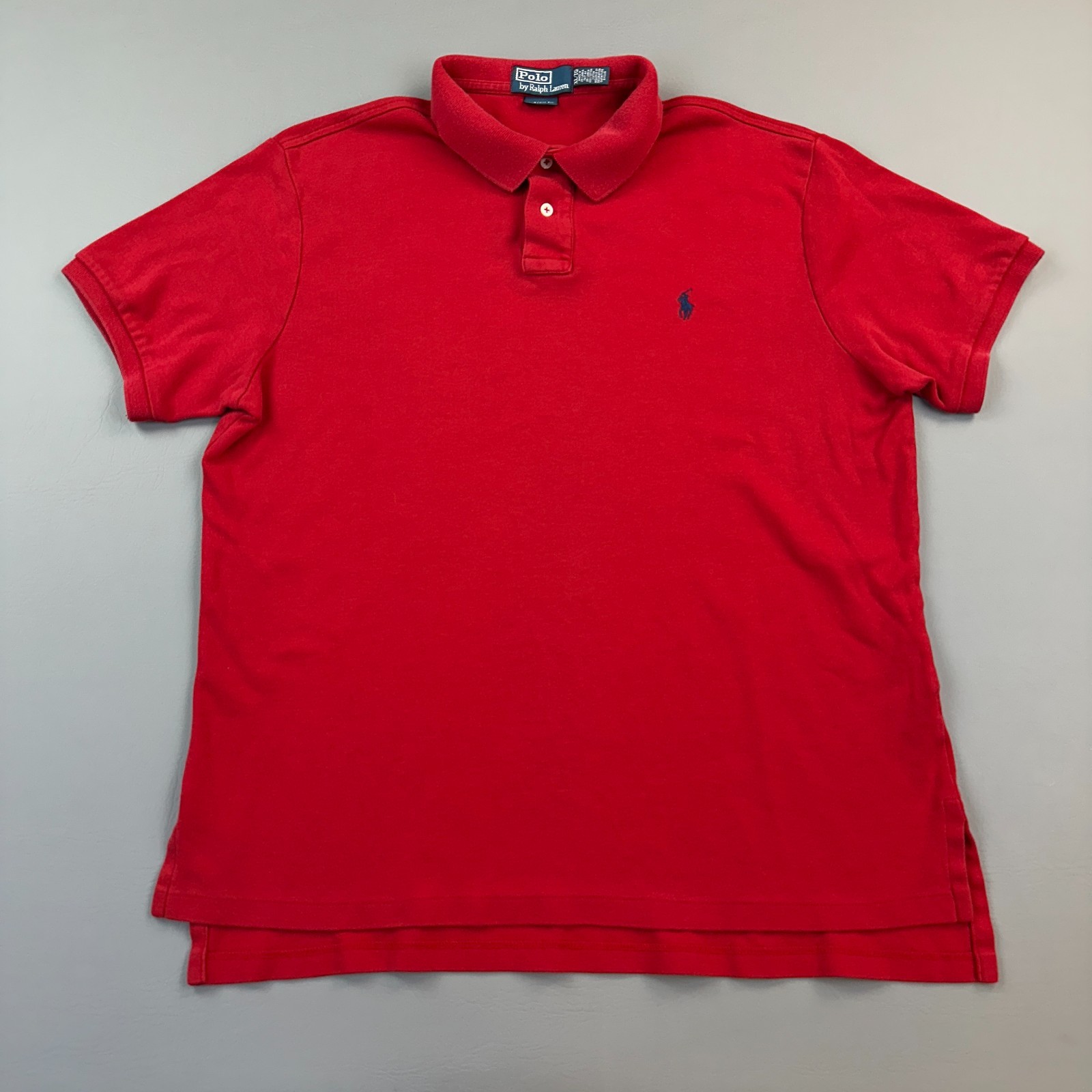 Polo Ralph Lauren vintage camicia uomo XL rossa vestibilità personalizzata manica corta blu pony