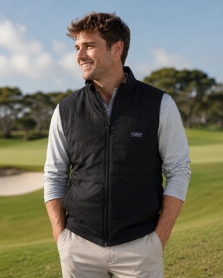 TravisMathew Men's Black Full Zip Stand-Up Collar Golf Vest M Pockets