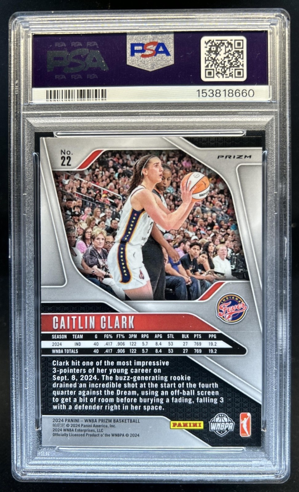 2024 Panini WNBA Prizm Caitlin Clark RC Orange Ice Rookie #22 Fever PSA 10 view 2