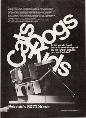 Polaroid SX-70 Sonar Vintage Print Ad 1980 Instant Camera Black White