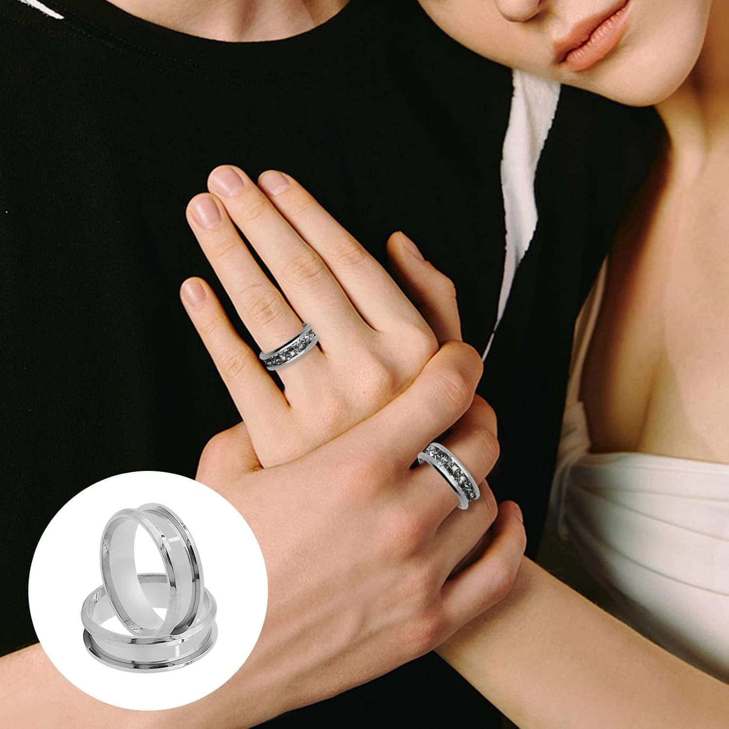 Finger Rings Stainless Steel Set 18 Pcs Grooved Jewelry Craft Making