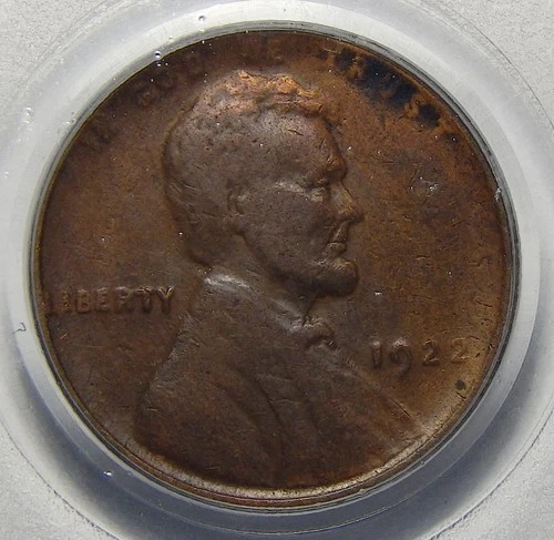 1922 NO-D PCGS VF20 WEAK REVERSE LINCOLN WHEAT PENNY
