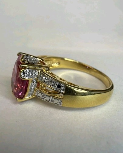 Gorgeous Sterling Silver, Vermeil, Pink Topaz & Diamond Ring, Size 10, Mint,Gift - Picture 6 of 11