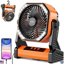 20000mAh Rechargeable Camping Fan with Light, 4 Speeds, 58Hrs Battery Life