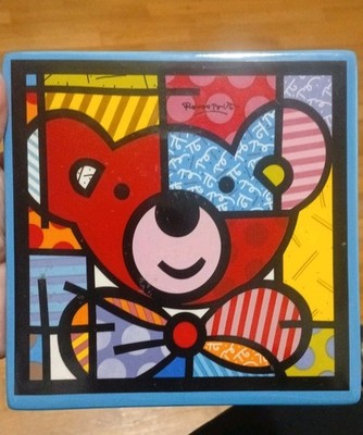 Authentic ART Romero Britto Dolomite Hot plate trivet 6'' square BEAR Wall 