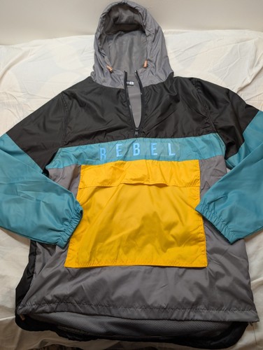Rebel Minds Colorblock Pullover Windbreaker Jacket Mens Large Hooded