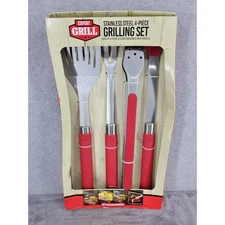 Expert Grill Stainless Steel 4 Piece Grilling Set Spatula Fork Tongs Brush
