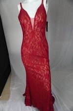 Xscape Red Lace Mermaid Prom Formal Romantic Evening Embellishments Dress Size 8