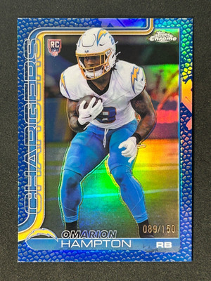 2025 Topps Chrome Omarion Hampton RC #324 Blue Pigskin Leather Refractor /150