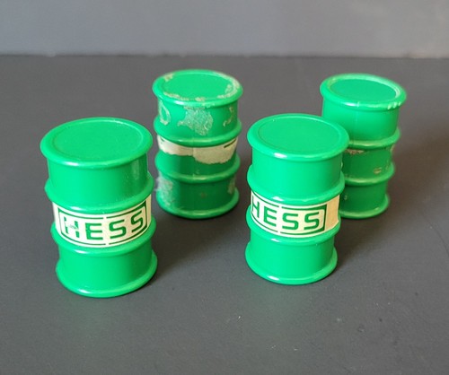 HESS Green Barrels truck Fuel Oil Gas Containers set lot of 4 Vintage 1987 80s