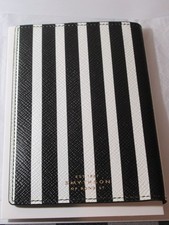 Smythson Bond Street London Passport Holder Leather Grain Black White Stripes