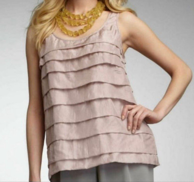Eileen Fisher Womens 100% Silk Tank Top  Size PM Dusty Rose Sleeveless Tiered