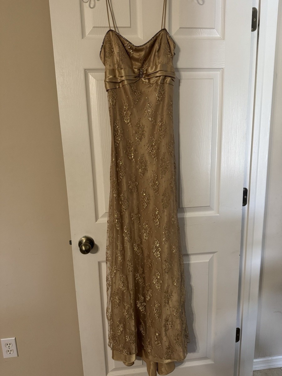 Jump Gold Dress Long Formal 3 4 Lace Junior Women's Prom | eBay