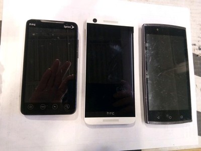 Lot Of 3 Android Smartphones For Parts/Repair, HTC EVO, HTC Desire, UMX U693CL
