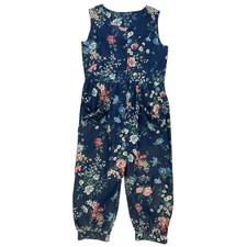 VTG 80s Blue Pink Floral Cottagecore Bow Capri Romper Jumpsuit Women s S/M