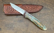 D. E. FRIEDLY HANDMADE HUNTING KNIFE ALICE CARTER ENGRAVING GOLD INLAY