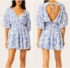 Misa Los Angeles Floral Mini Dress Blue Crush Eight Gauze Smocked Medium 