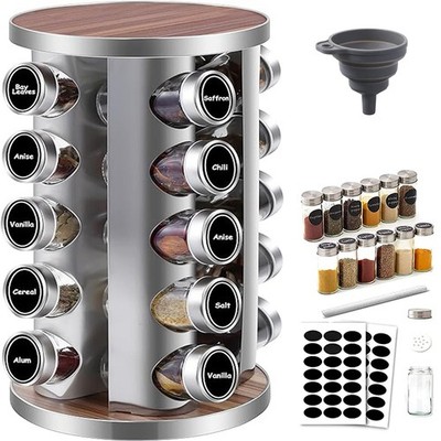 Drehbares 360° Gewürzregal mit 20 Gläsern, Organisation für 20 Runden, Natur