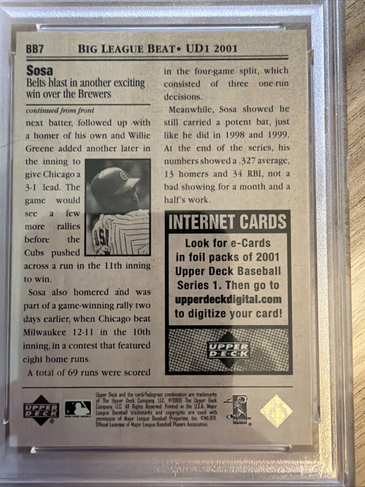 POP 4! SAMMY SOSA PSA 10 2001 UPPER DECK #BB7 BIG LEAGUE BEAT CUBS 1344 PSA 10 view 5