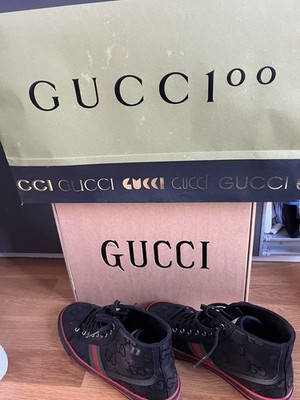 Gucci Tennis 1977 High Top Sneaker EU 43 schwarz Webstreifen grün/rot