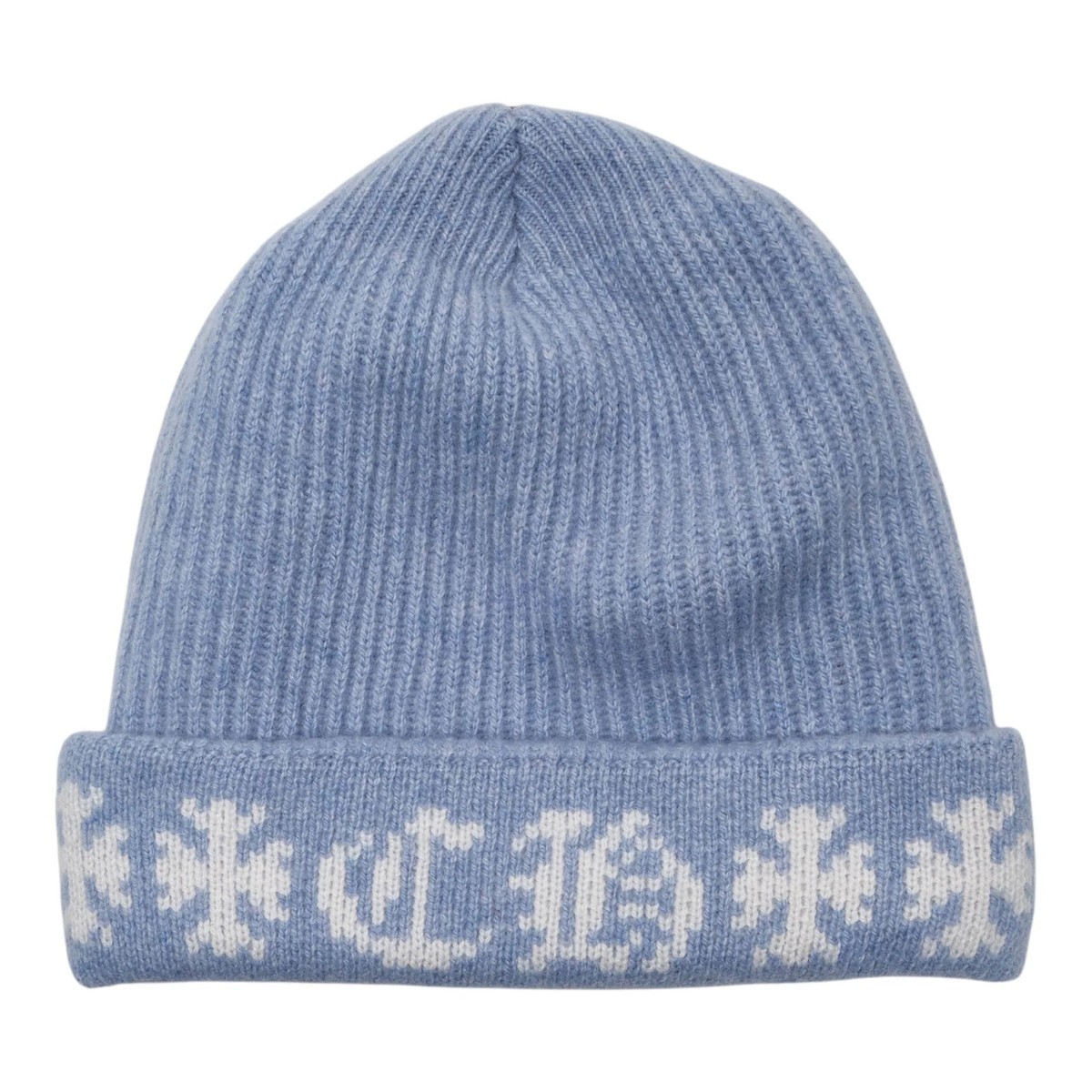 Chrome Hearts Big Daddy Cashmere CH Cross Logo Beanie Light Blue