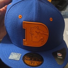 New Era Pro Standard Denver Broncos NFL Hat 7 3/8 Blue Orange Collector Pins Box