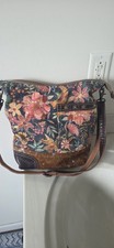 Myra Bag Sillage Floral Canvas & Fur Boho Western Crossbody Shoulder Bag