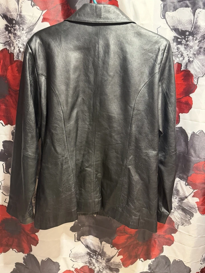 Jacqueline Ferrar Black Genuine Lambskin Leather Jacket Womens Sz Large Coat - Image 4 of 4