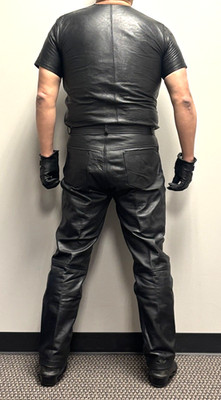 Men s Pro-Sport Leather Thick Biker Black Leather Pants - Size 46
