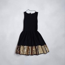 Sandro Paris Black Knit Dress with Gold Sequin Hem