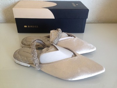 Birdies The Swan Snow Crystal Bracelet Velvet Slip On Slides - Choose Size