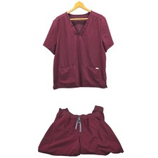 FIGS Burgundy Scrub Set XXL Top XL Petite HW Zamora Jogger Pants Maroon FW1100