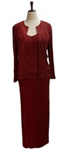 Alex Evenings Formal Dress Jacket Set Womens Size 8 Vibrant Red Maxi Shimmer