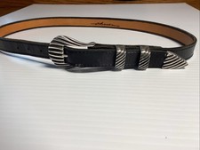 Vintage 1986 Chacon BEX Western Sterling Silver Set Black Leather Belt Sz 28