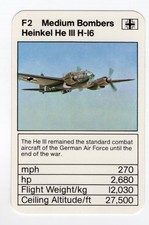Ace Trumps Planes of WW2 1977. Medium Bombers Germany Heinkel He III H-I6
