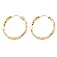 NEW 14K TRI COLOR GOLD DC HEART HOOP EARRINGS