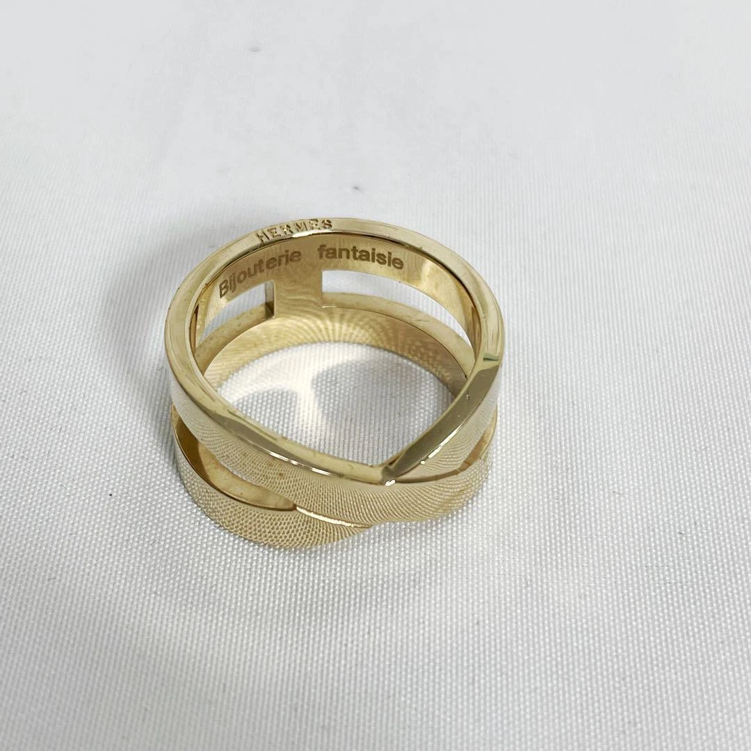 HERMES Ruban Scarf Ring Gold 2.5cm x 1.2cm Used Japan