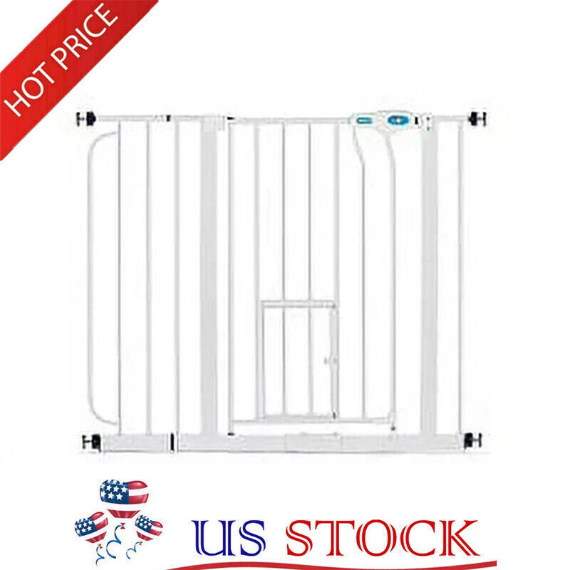 Wide Walk Through Pet Gate W/Small Pet Door Expandable Pressure Mount Kit Sturdy