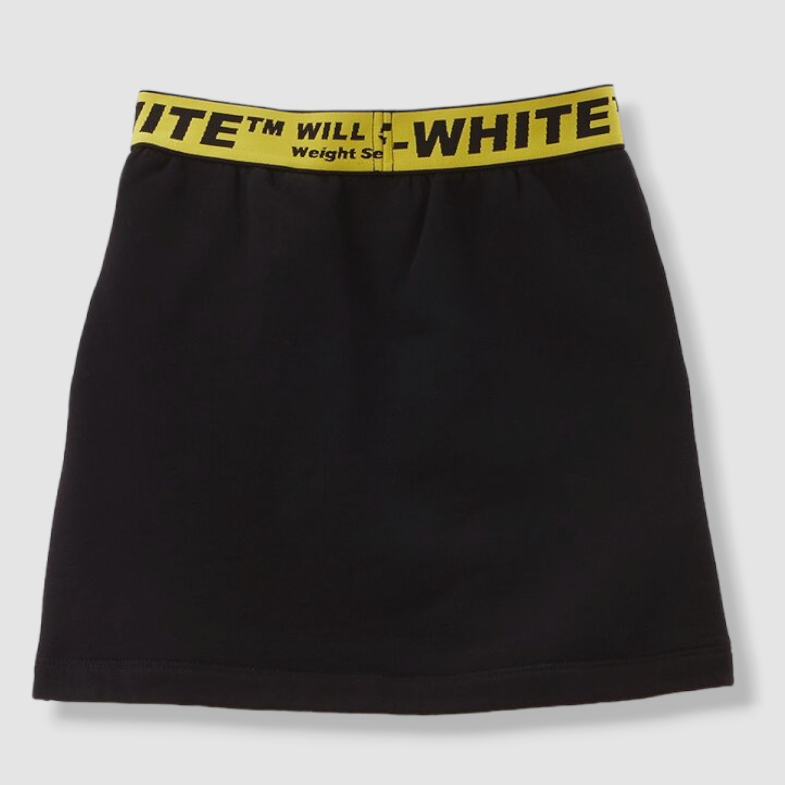 $240 OFF-WHITE Girl's Black Yellow Stretch Cotton A-Line Logo Mini Skirt Size 8