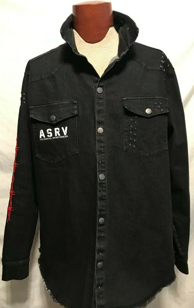 Fitness Wolf Men s Black ASRV Technical Sportswear Collared Denim
