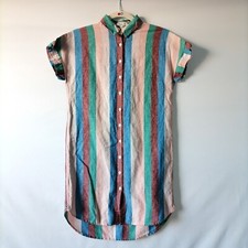 Madewell Shirt Dress Multicolor Striped Hi Low Hem Collared Button Up Size XXS