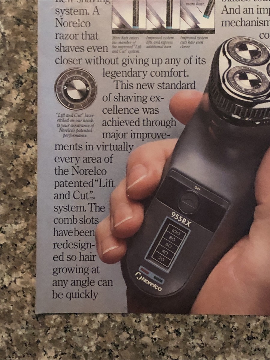QUEENELIZABETH2 絵葉書 キ－ホルダ－ RAZOR 写真1990年 1990 Norelco 955RX Shaver PRINT AD Razor Lift & Cut VTG 90s