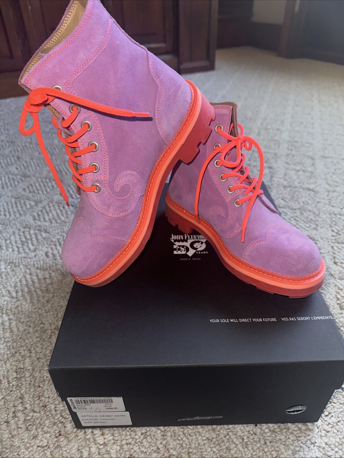 SAOLA Orchidea John Fleuvog Derby Swirl 7° cielo e occhiello taglia 7 nuova con scatola