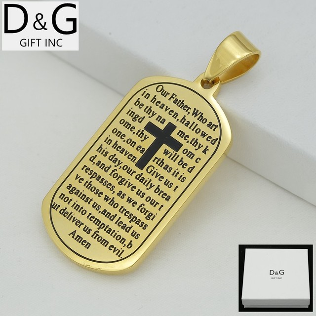 Men's Gold Stainless Steel,BIBLE VERSES CROSS.Lord prayer,engrave