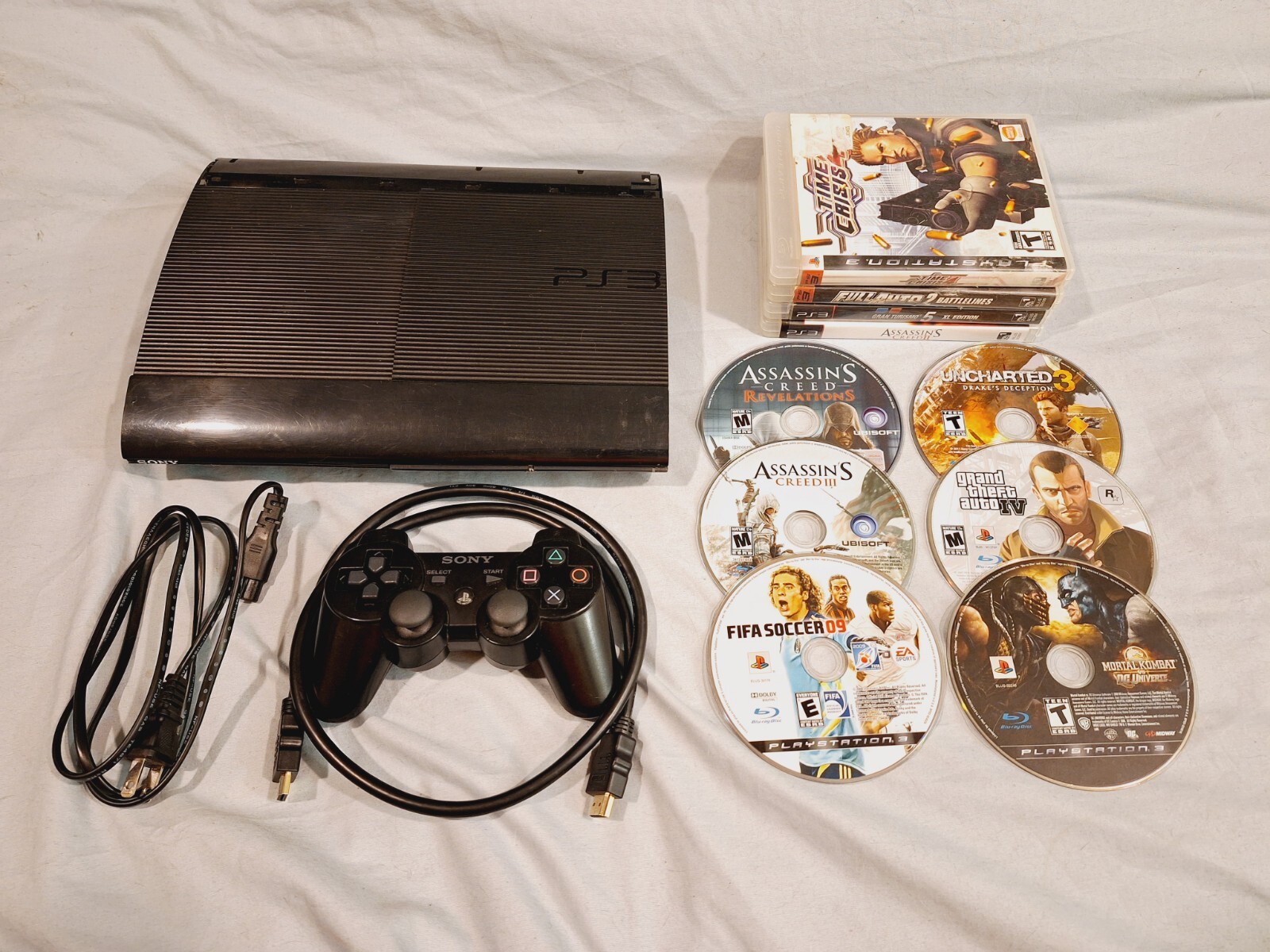 Sony PlayStation 3 Super Slim CECH4001C 500GB Console W/ 10 Games READ