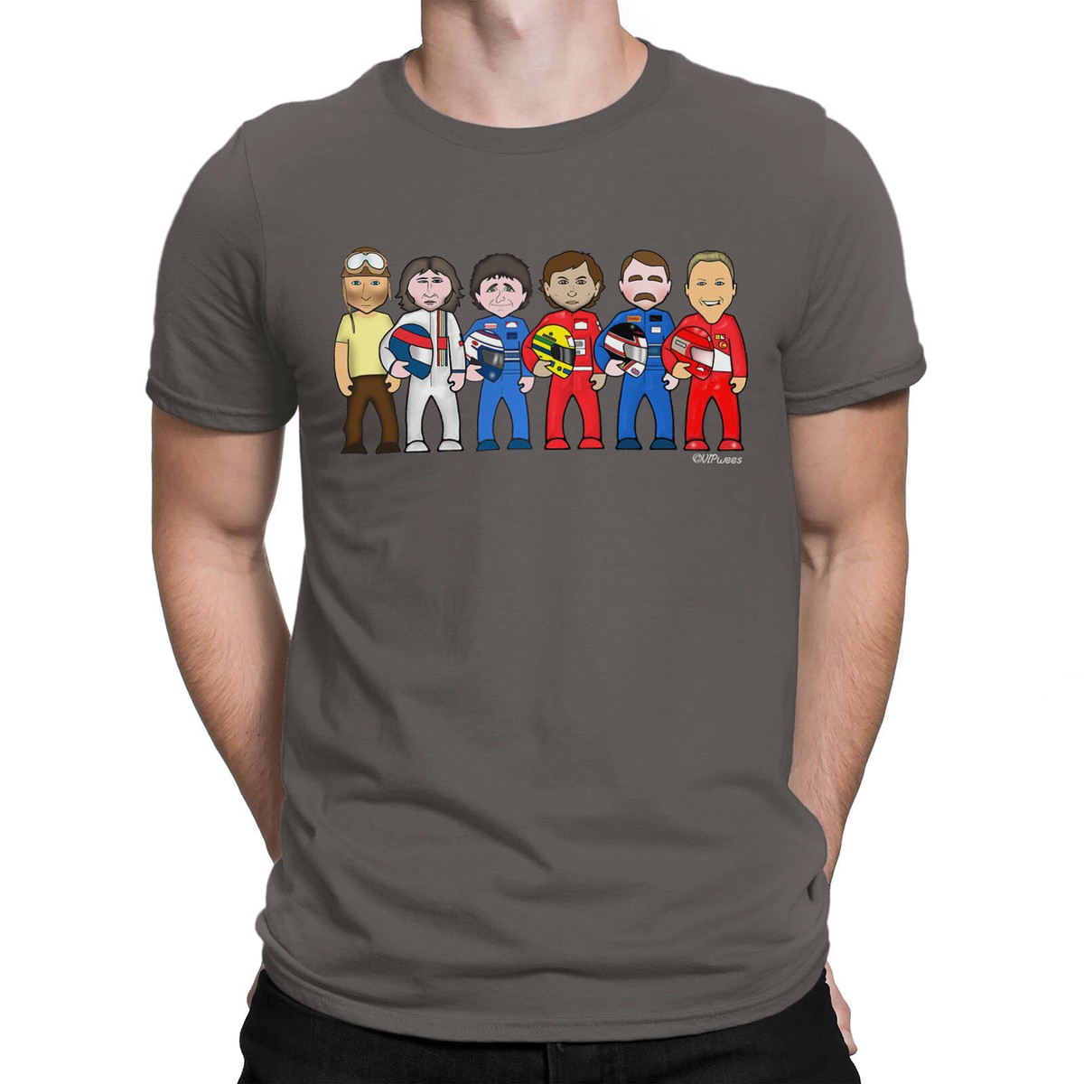 VIPwees Formula 1 Legends Mens T-Shirt - 100% Organic Cotton Caricature Tee